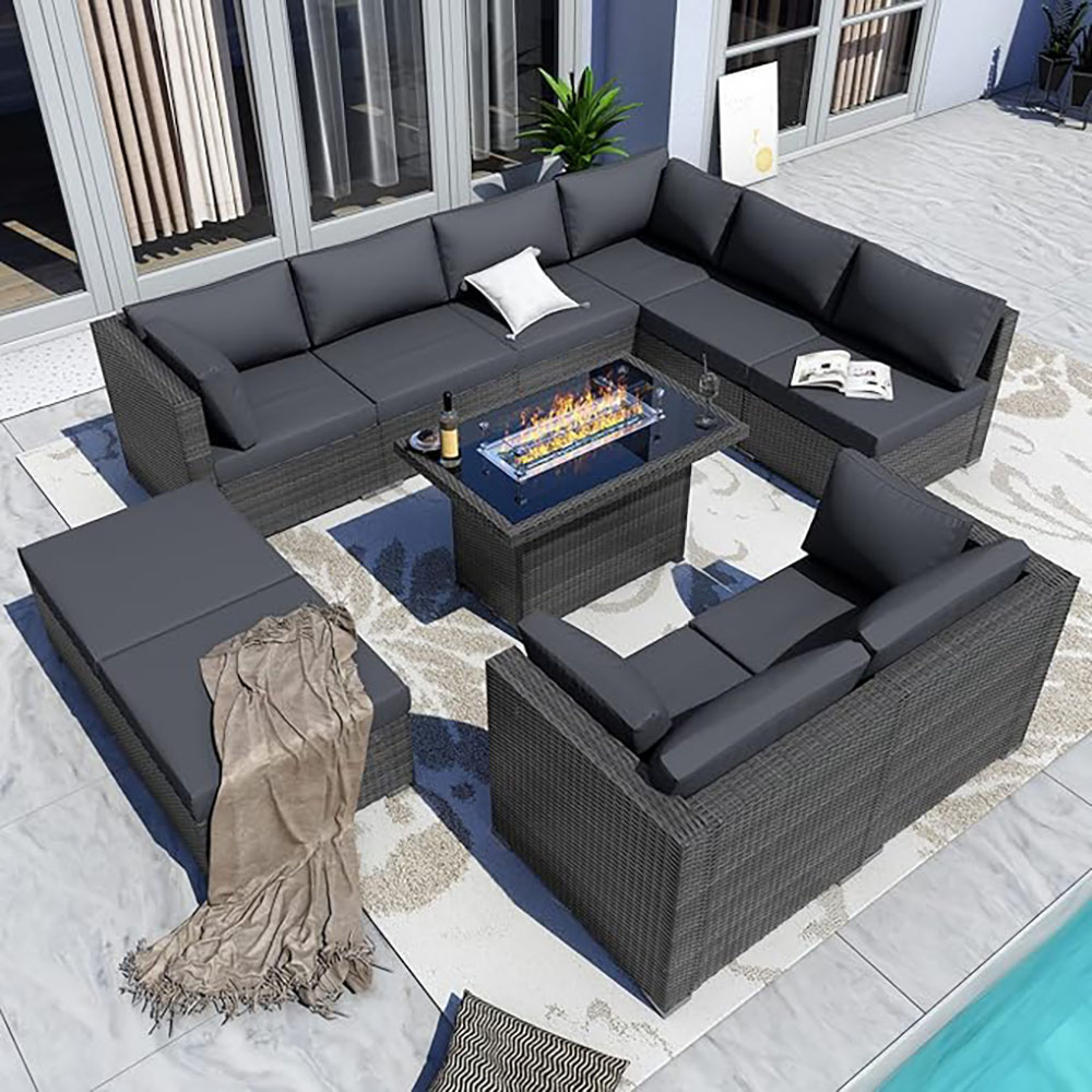 BULEXYARD Grey PE Wicker Patio Furniture Sectional Conversation Sofa Set