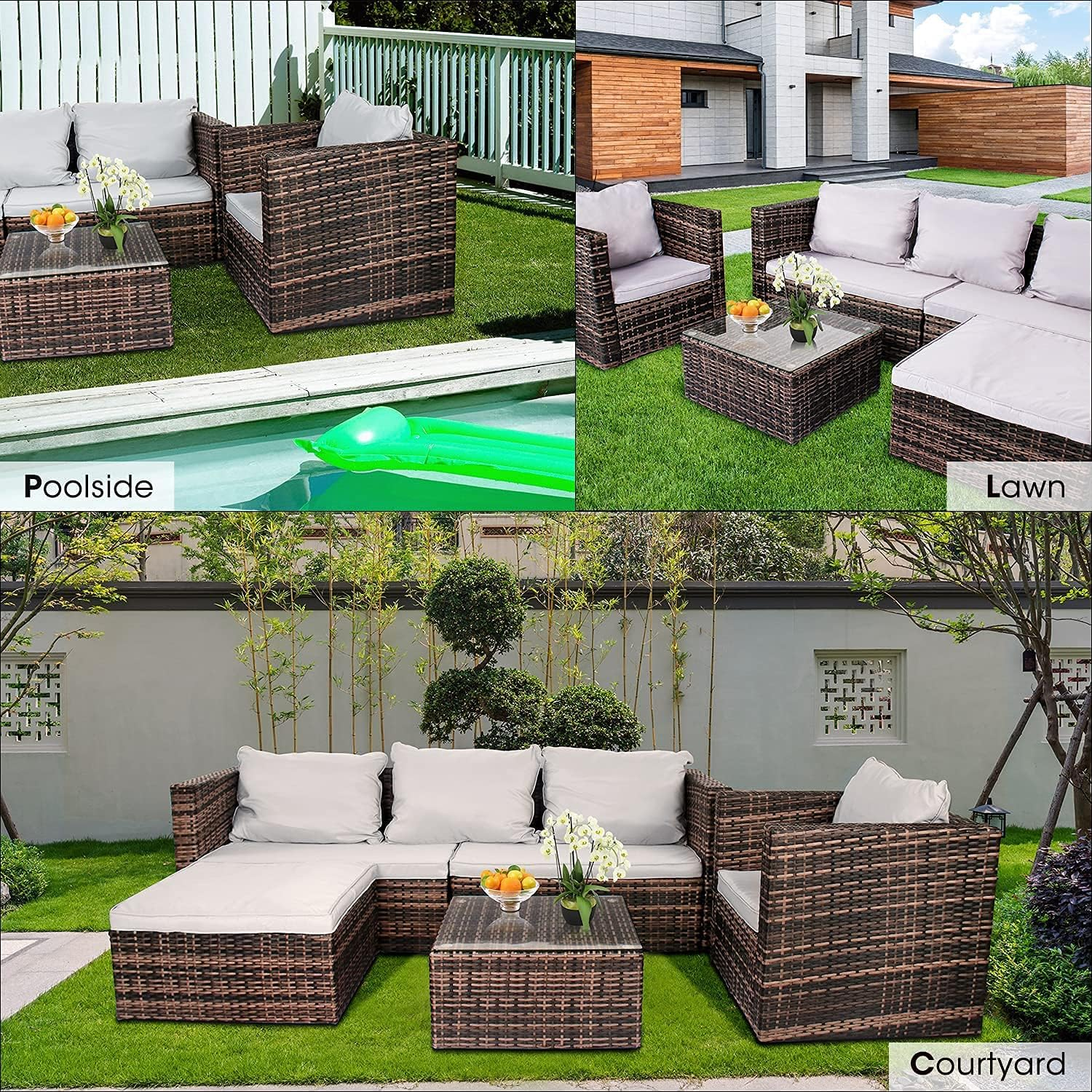 Garden Furniture Set 5PC Rattan Modular Corner Sofa Set Garden Corner Sofa Coffee Table