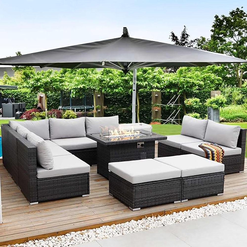 BULEXYARD Grey PE Wicker Patio Furniture Sectional Conversation Sofa Set