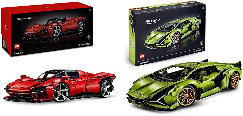 LEGO 42143 Technic Ferrari Daytona SP3 Racing Car Modeling Kit and 42115 Technic Lamborghini Sián FKP 37 Racing Car Modeling Kit, Exclusive Premium Collector's Set