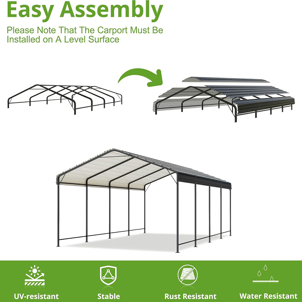 12x20 Metal Carport Carports with Enhanced Base Heavy Duty Garage Outdoor Galvanized Car Shelter for Car, Boats and Truck