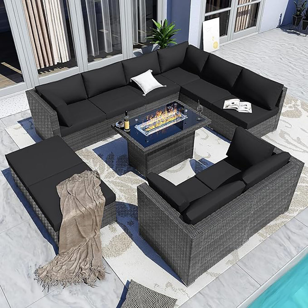 BULEXYARD Grey PE Wicker Patio Furniture Sectional Conversation Sofa Set