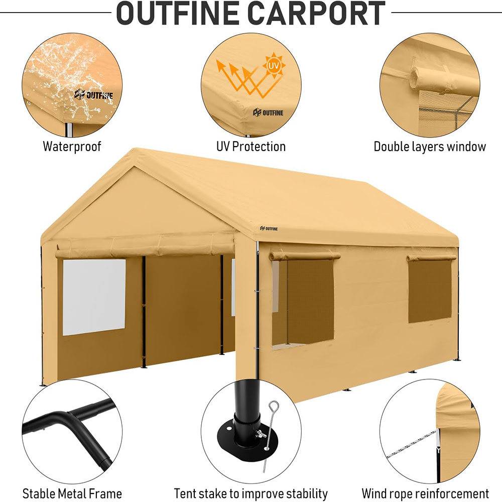 OUTFINE Carport Canopy 12x20ft Heavy Duty Boat Carport Canopy Garage