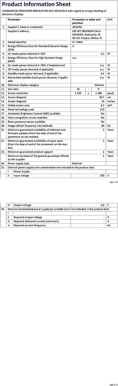 ARZOPA Portable Monitor, S1 Table 15.6'' 1080P FHD Laptop Monitor USB C HDMI Computer Display HDR Eye Care External Screen w/Smart Cover for PC Mac Phone Xbox PS5