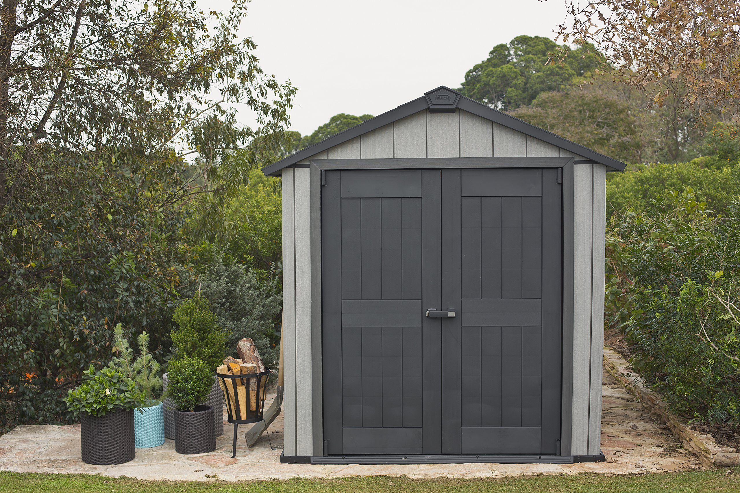 【Storage Shed】【BS】Oakland Outdoor Plastic Garden Storage Shed, Grey, 7.5 x 11 feet