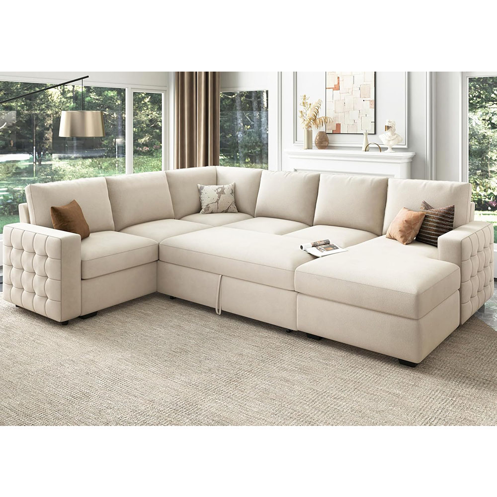 HONBAY Sleeper Sectional Sofa with Storage Chaise U Shaped Sectional Couch