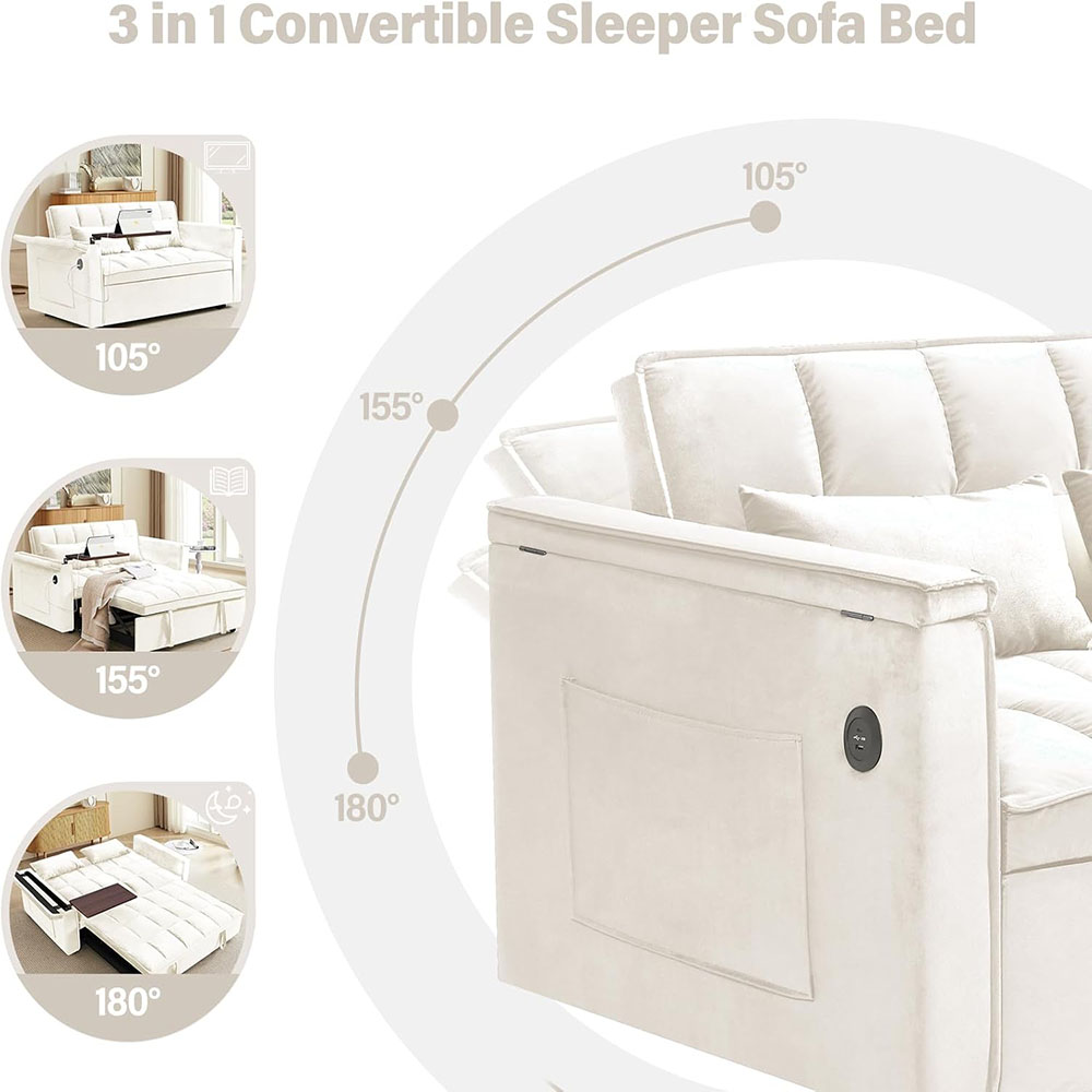 Convertible Sofa Bed,3-in-1 Velvet Sleeper Couch Pull-Out Bed