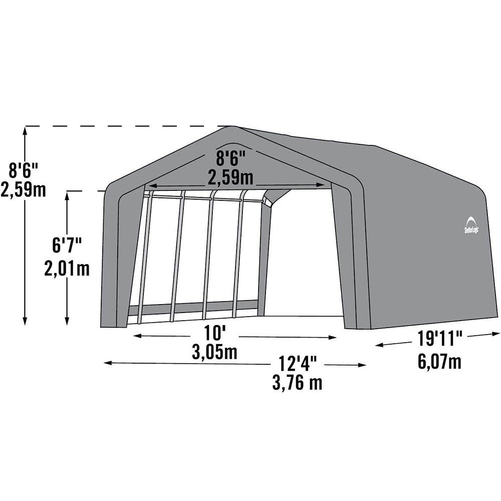 ShelterLogic Peak Style Garage-in-a-Box, Grey, 12 x 20 x 8 ft
