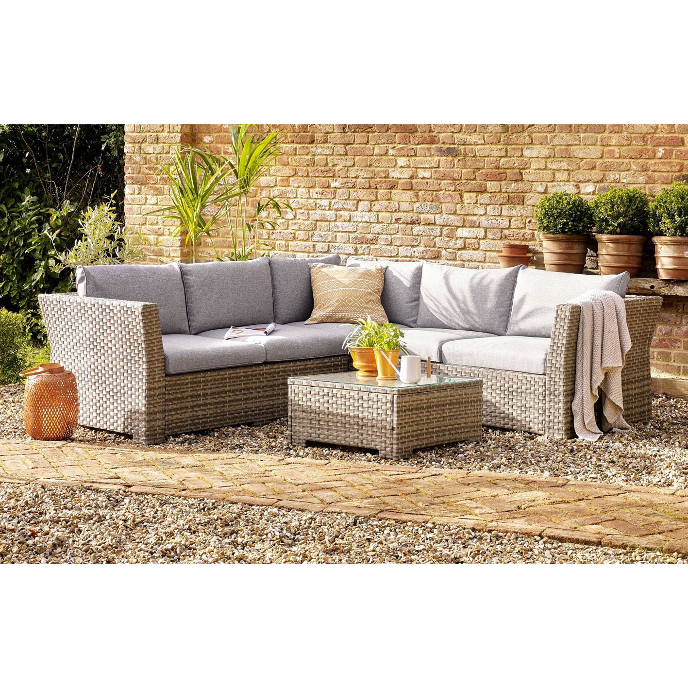 Backyard Furniture Chesterton Luxury 5 Seater Deepseating Rattan Garden Lounge Set with Cushions, Grey, 230 x 146 x 67 cm *UPDATED fabric*