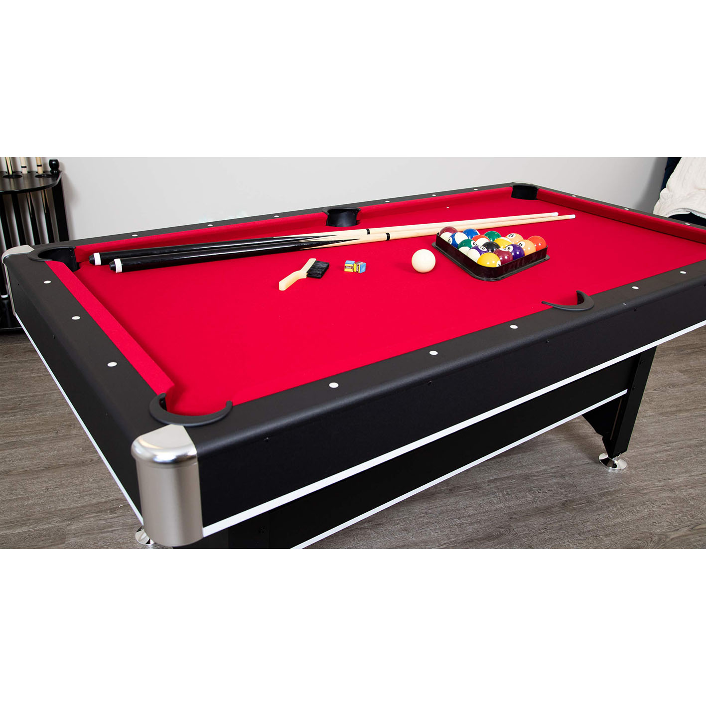 Hathaway Spartan 6-Ft Pool & Table Tennis Multigame Table for Family Recreation Game Rooms with Red Felt Playing Surface, All Accessories Included - Black Finish, 72
