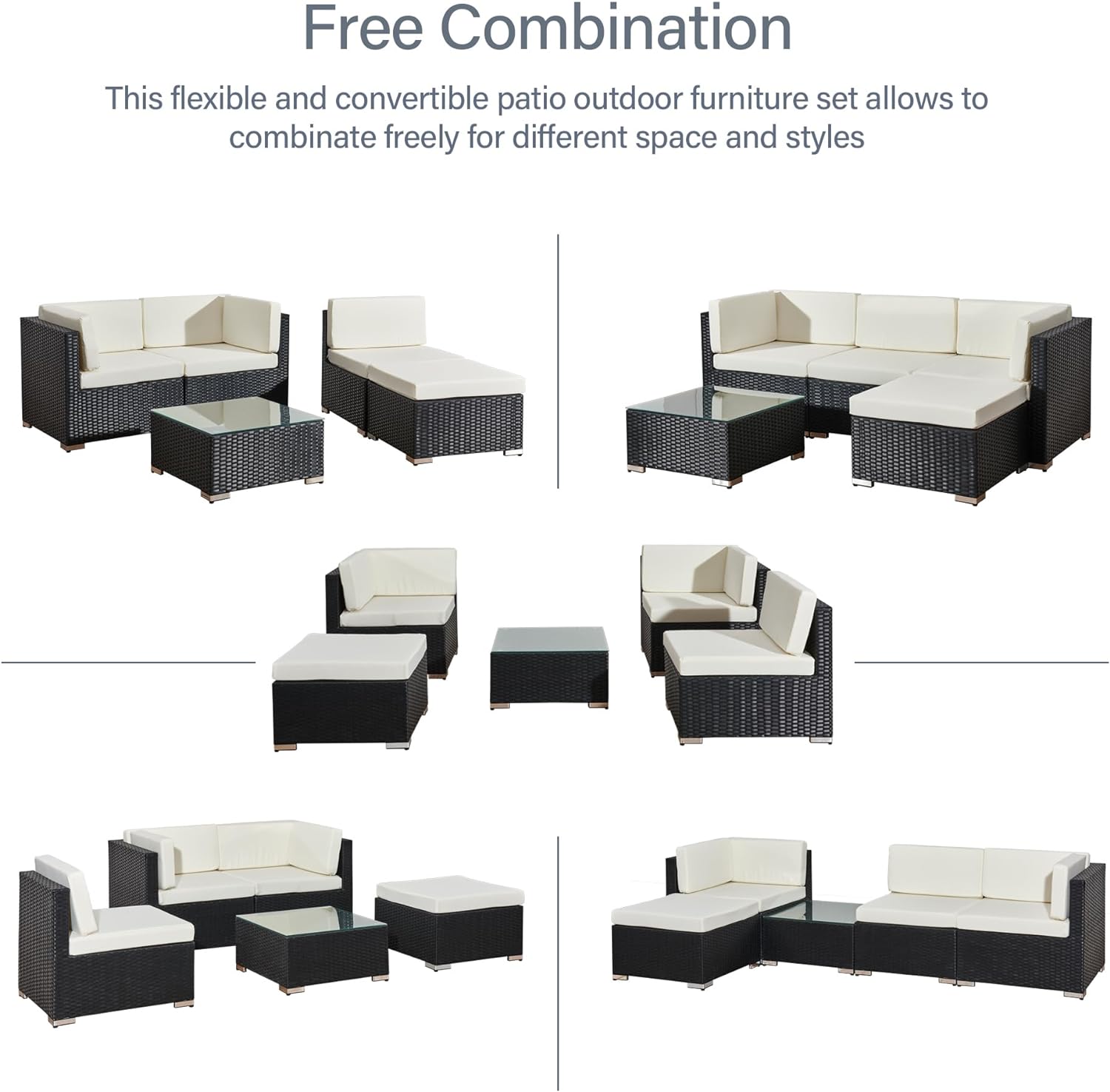 Aweather 5 Piece Rattan Garden Furniture Outdoor Rattan Corner Sofa Set, With Glass Coffee Table, for Garden, Poolside, Backyard