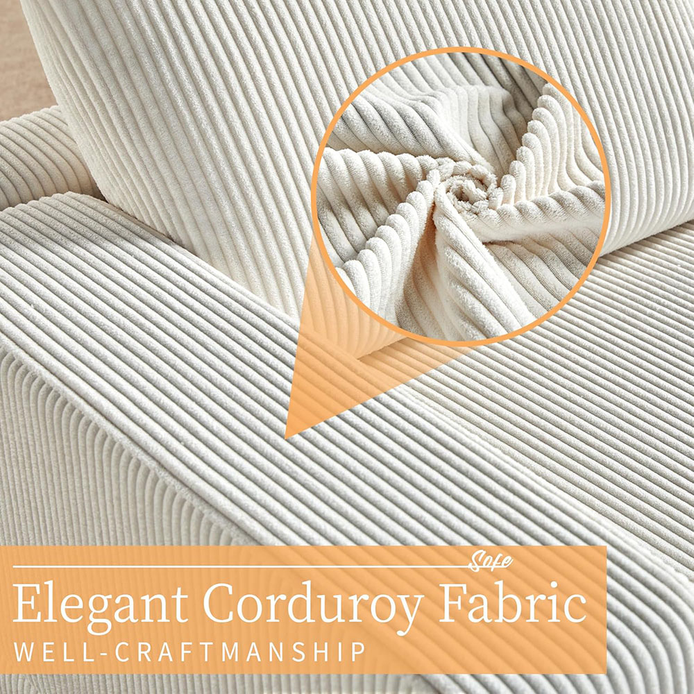 AMERLIFE Oversized Sectional Sofa, Large Double Chaise Couch, Comfy Sofa Couch with Left Chaise, White Corduroy Sofa