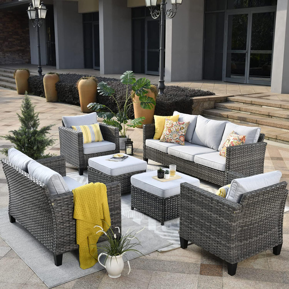 ovios Patio Furniture Set, Outdoor Wicker Rattan Sofa Couch with Chairs