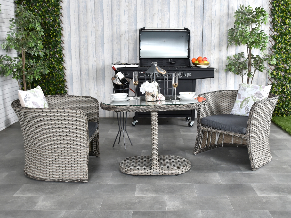 Hartland Compact Rattan Bistro Furniture Set - Whitewash Grey