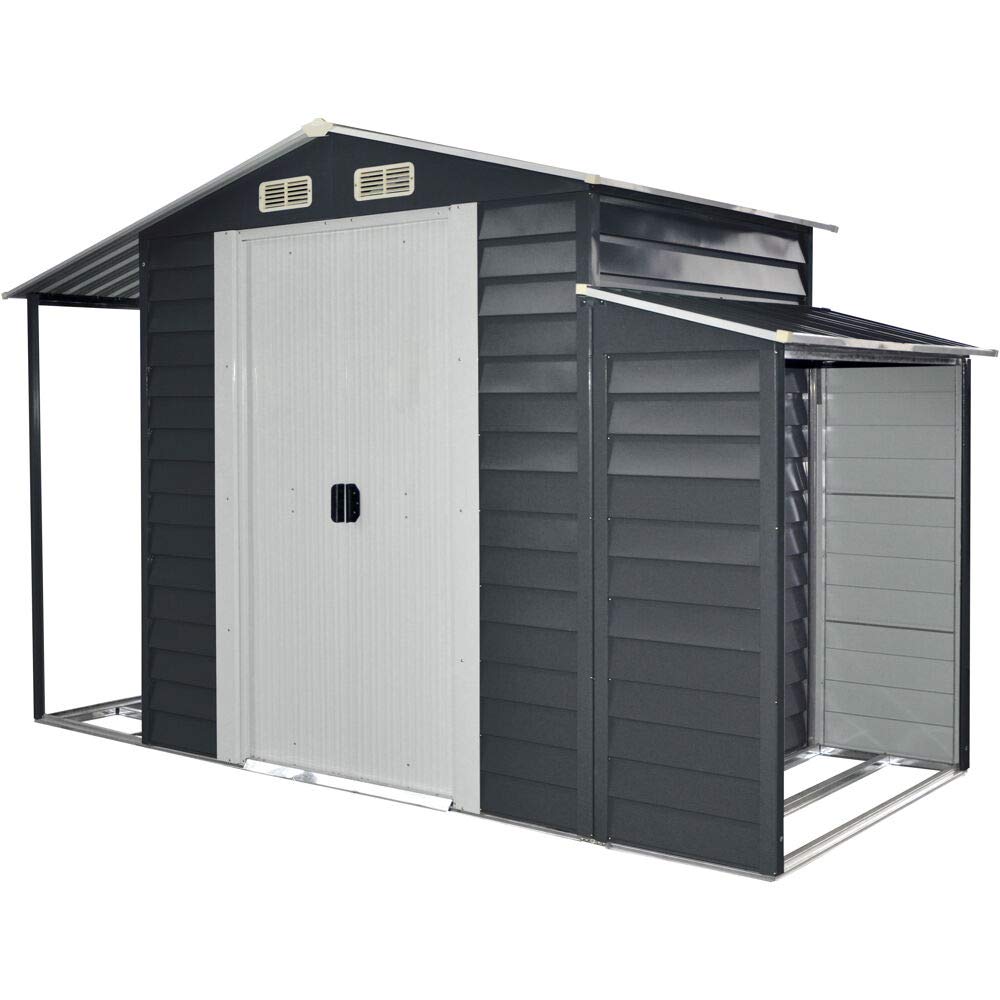 【Storage Shed】3-in-1 Multi-Use Storage Shed | Separate Firewood Storage | Open Extension | Galvanized Steel