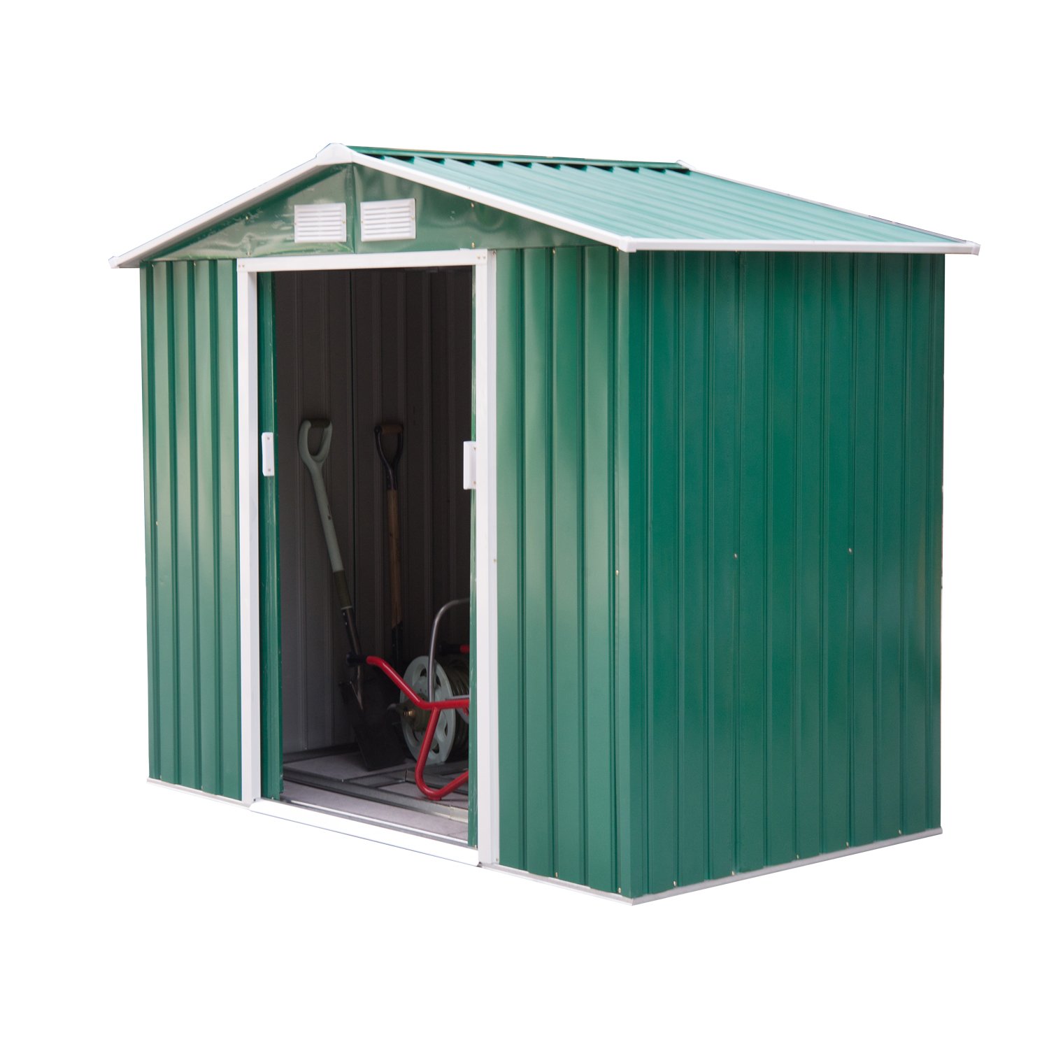 【Storage Shed】7' x 4' x 6' Garden storage shed metal tool shed with floor base and double doors