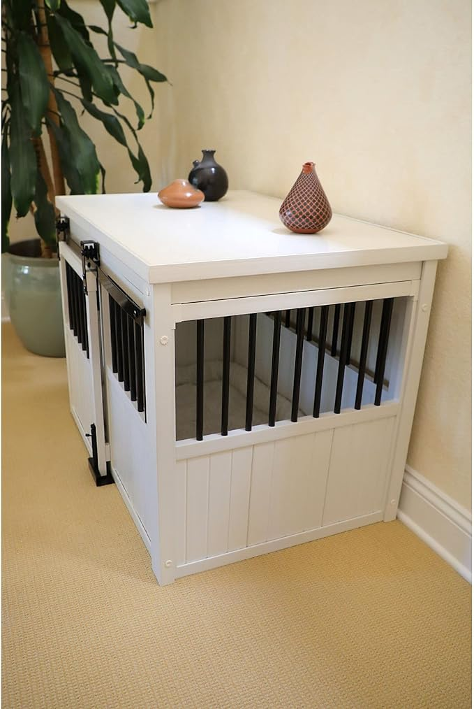 New Age Pet ECOFLEX Homestead Sliding Barn Door Furniture Style Dog Crate - Antique White, Extra Large (EHDBC15-04XL)
