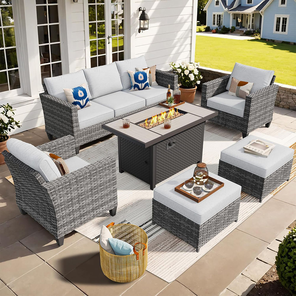 ovios Patio Furniture Set, Outdoor Wicker Rattan Sofa Couch with Chairs
