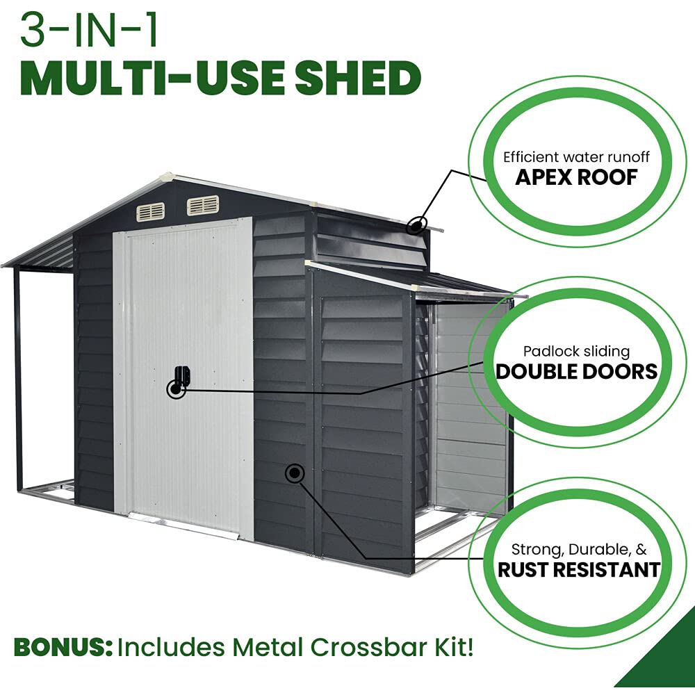 【Storage Shed】3-in-1 Multi-Use Storage Shed | Separate Firewood Storage | Open Extension | Galvanized Steel
