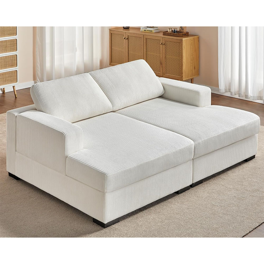 AMERLIFE Oversized Sectional Sofa, Large Double Chaise Couch, Comfy Sofa Couch with Left Chaise, White Corduroy Sofa