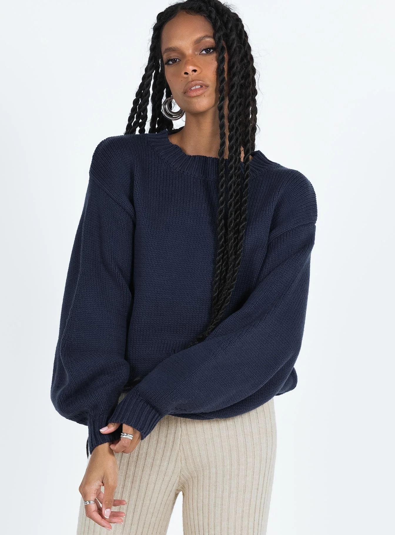 Harmony Balloon Sleeve Knit Sweater Navy