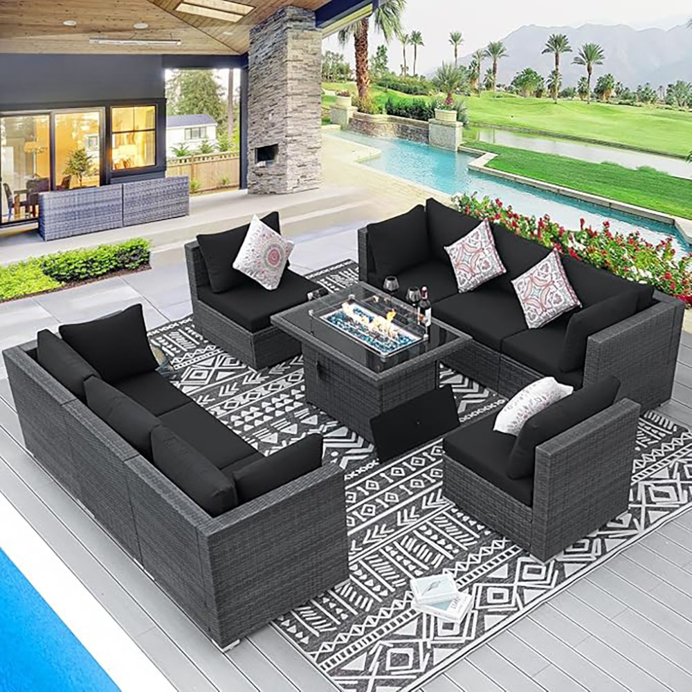 BULEXYARD Grey PE Wicker Patio Furniture Sectional Conversation Sofa Set