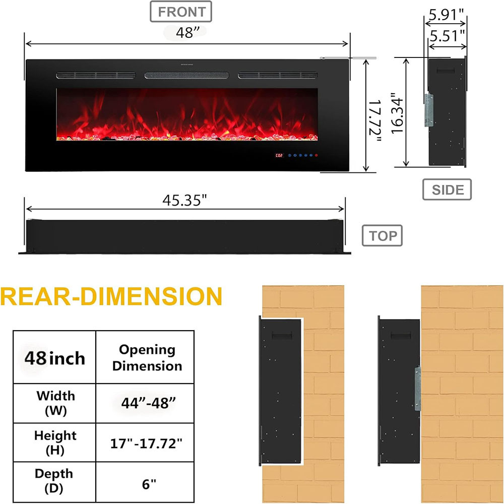 Electric Fireplace Insert Fireplace Heater with Remote Control for Indoor Use